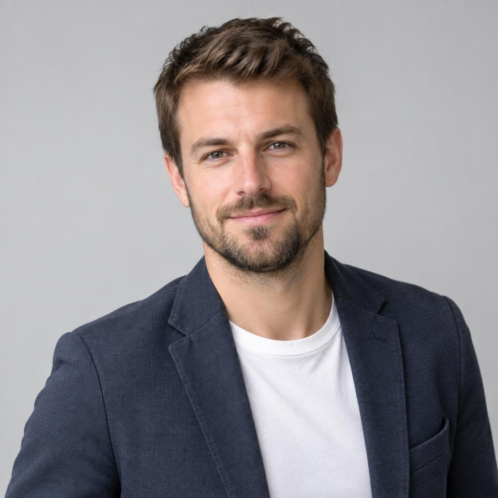 Studio portrait of a young Belgian man in his 30s